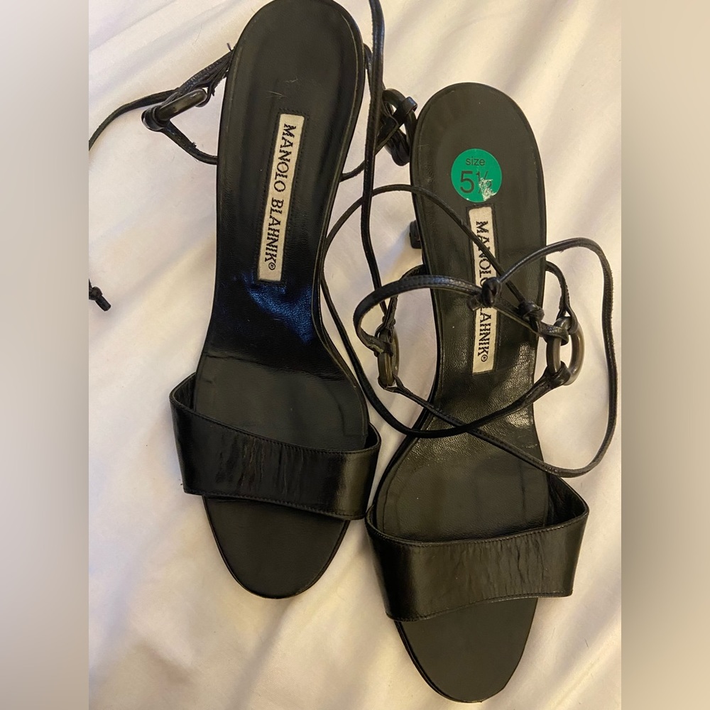 Vintage Manolo Blanhnik heels. Great shape. Wrap around ankle strap.